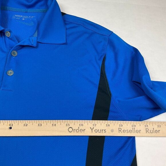 Nike Golf Mens Dri Fit Polo Shirt Blue Black Performance Short Sleeve Top Medium - Picture 6 of 10